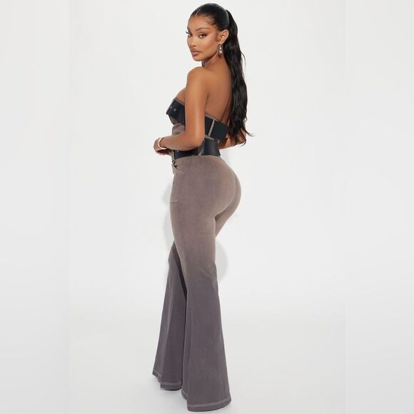 Fashion Nova Stay With Me Belted Denim Jumpsuit In Charcoal - Picture 4 of 6